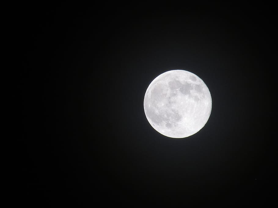full moon during night time, night sky, midnight, black and white HD wallpaper
