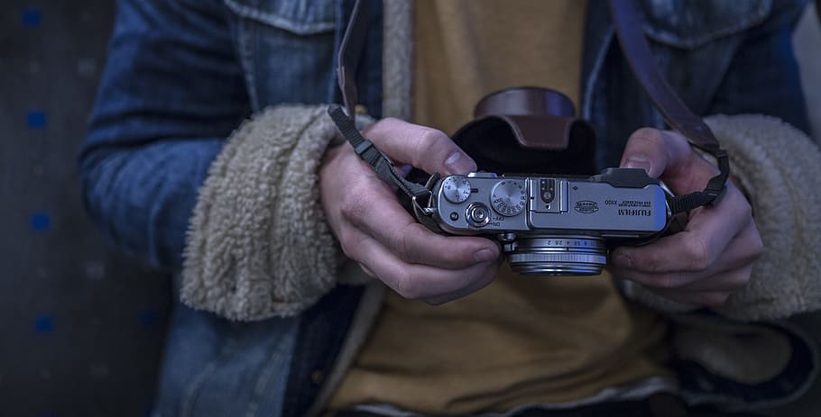man, person, hands, camera, analog camera, coat, old, photographer HD wallpaper