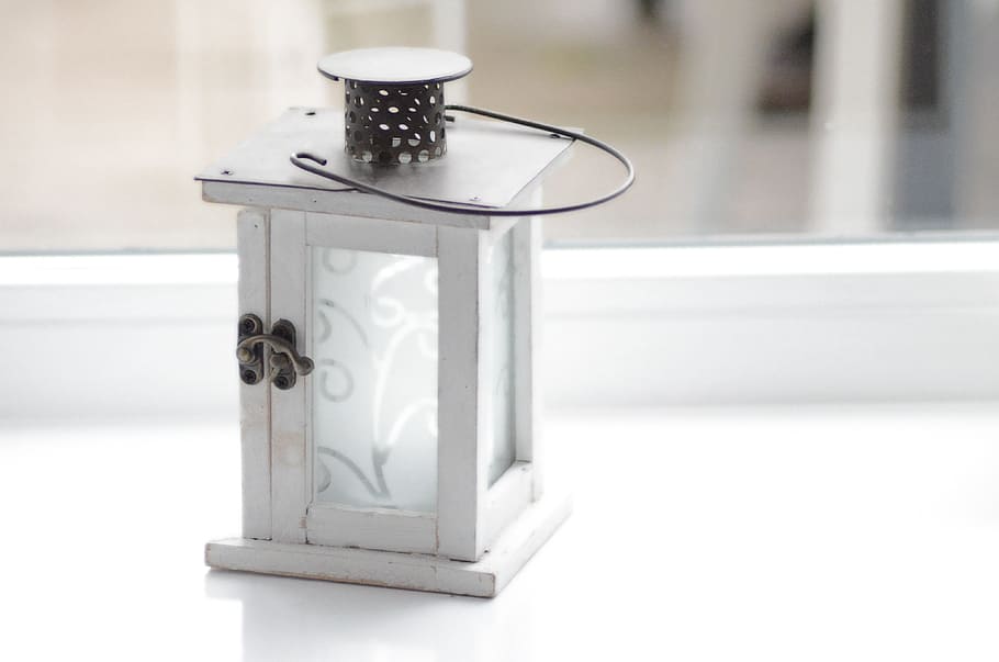 white lantern lamp, candle, glas, decoration, romantic, holiday HD wallpaper