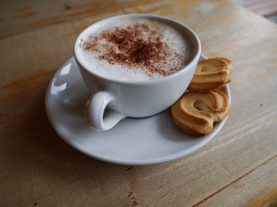 breakfast, cappuccino, biscuits, coffee, coffee - drink, coffee cup HD wallpaper
