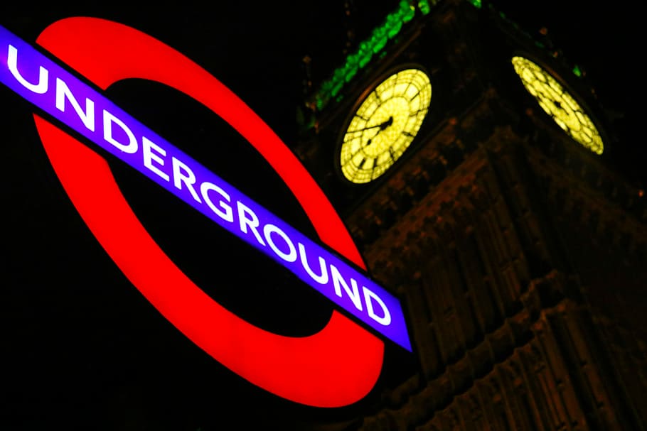 Underground neon signage beside Big Ben, Underground light signage HD wallpaper