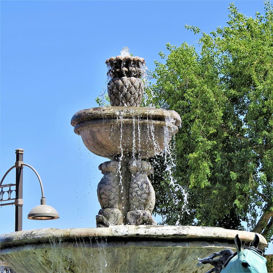 fountain, arizona, blue sky, elevated, architecture, plant HD wallpaper