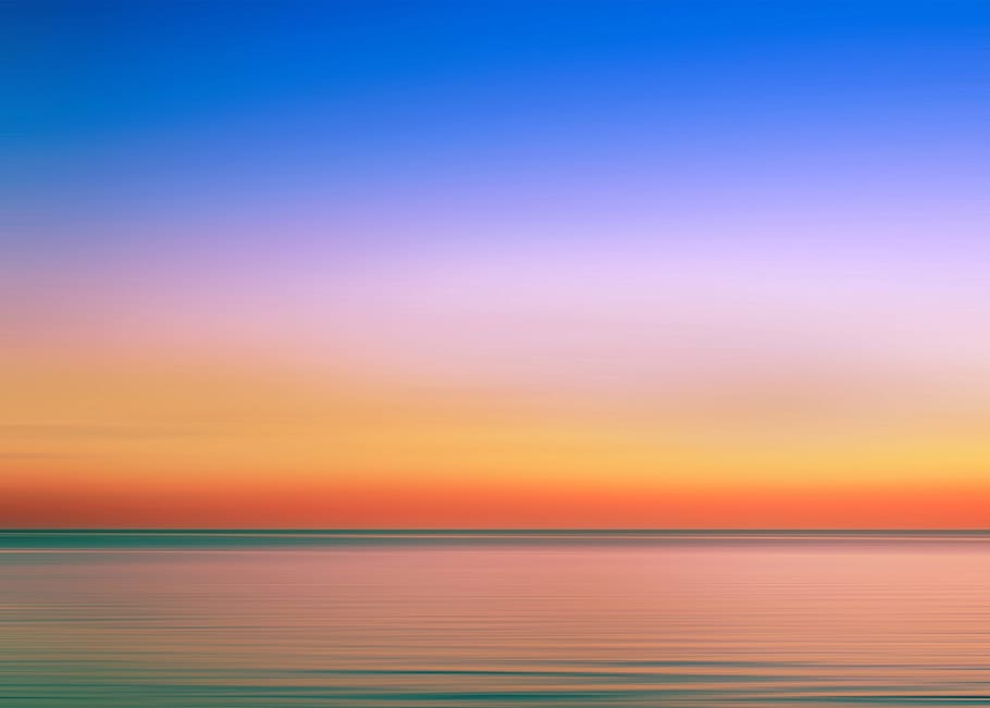 sea during sunset, beach, bright, calm waters, clouds, dawn HD wallpaper