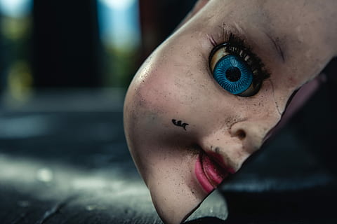 shallow focus photography of baby doll's half face, porcelain doll face HD wallpaper