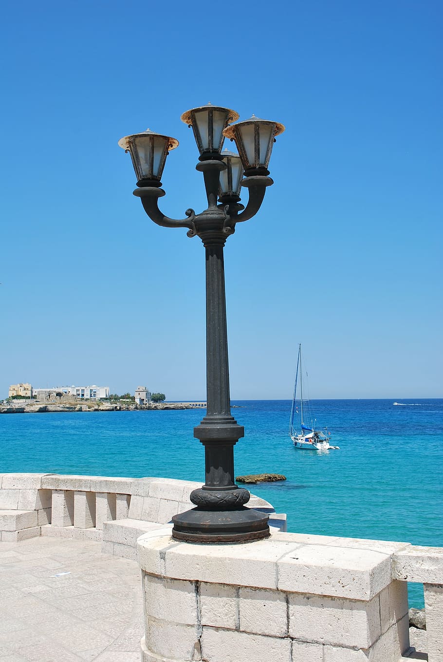 lamppost, otranto, sea, salento, puglia, holidays, summer, adriatic, HD wallpaper