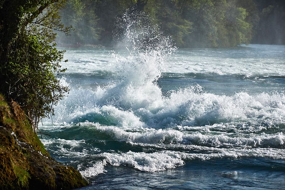dynamic, water, spray, nature, landscape, rhine falls, motion HD wallpaper