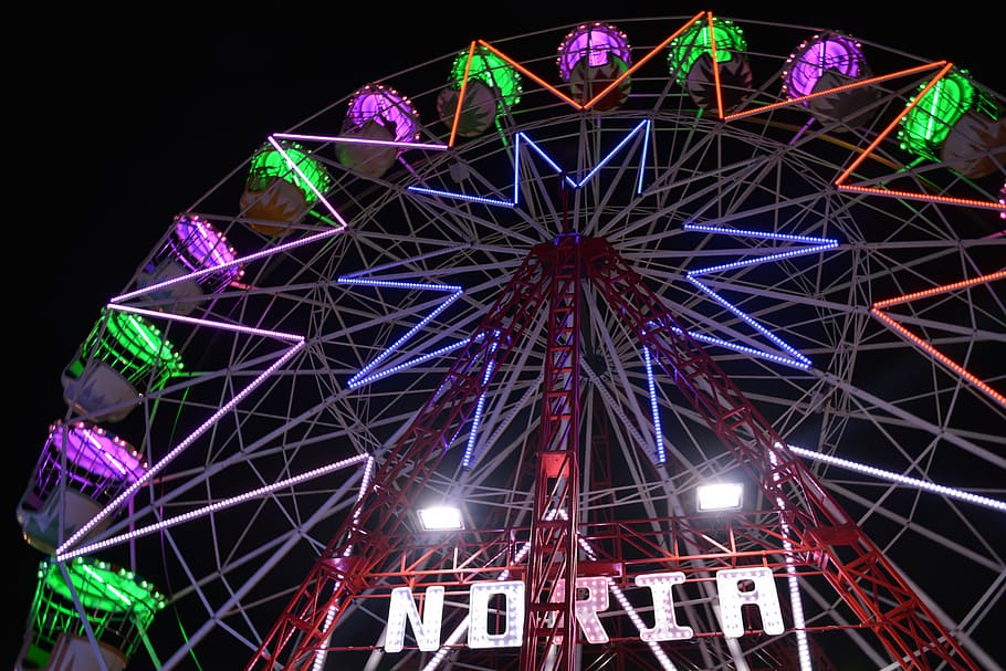 carnival, ferris wheel, carousel, night, illuminated, low angle view HD wallpaper