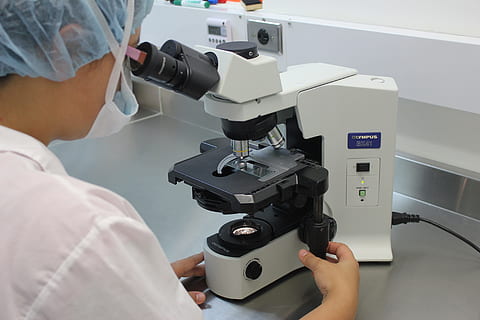 person using microscope, lab, diagnosis, white, healthcare and medicine HD wallpaper