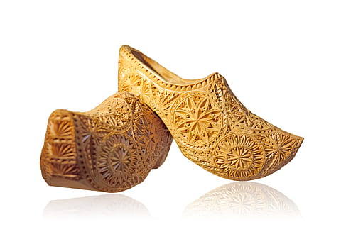 pair of brown wooden shoes, clog, isolated, special, craft HD wallpaper