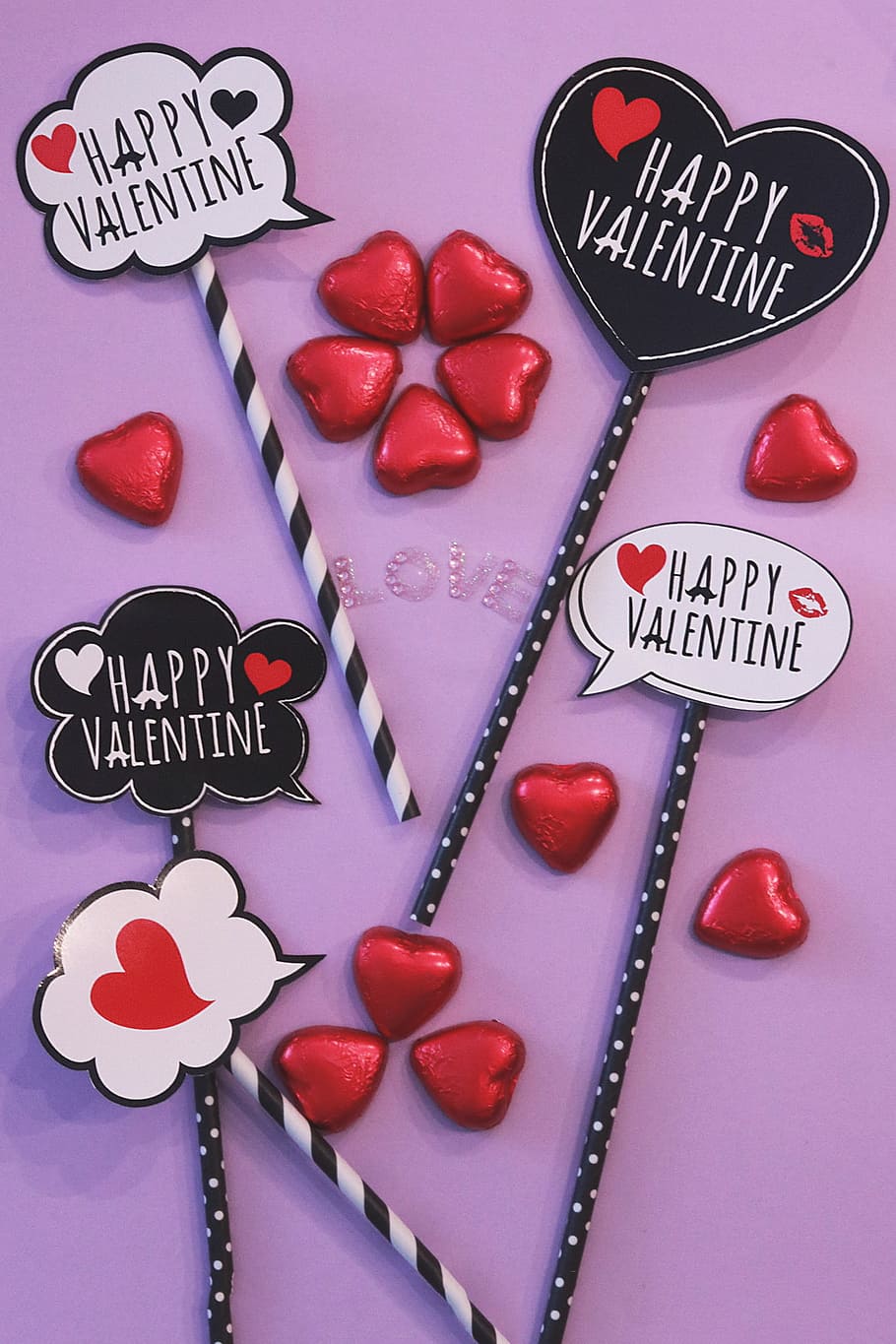 photo of Happy Valentine straws and heart-shaped chocolates, love HD wallpaper