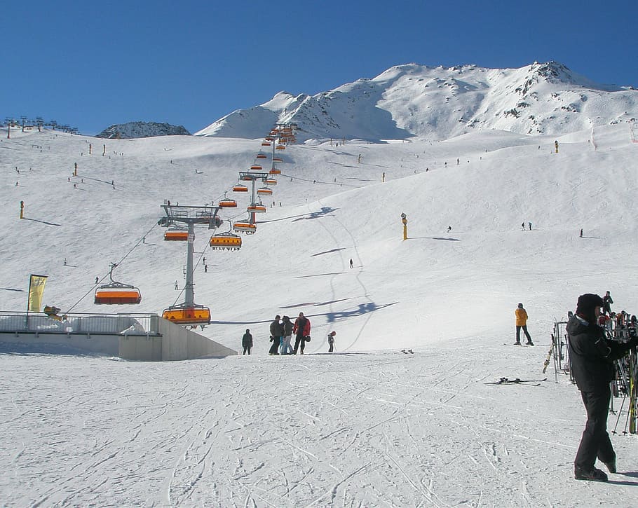 sölden, winter, ski, snow, piste, mountain, group of people HD wallpaper