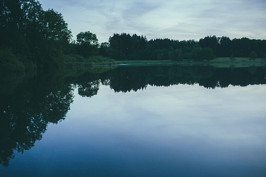 lake, pond, glassy, reflection, calm, tranquil, landscape, outdoor HD wallpaper