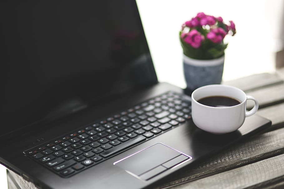 Break from work, coffee, computer, keyboard, laptop, notebook HD wallpaper