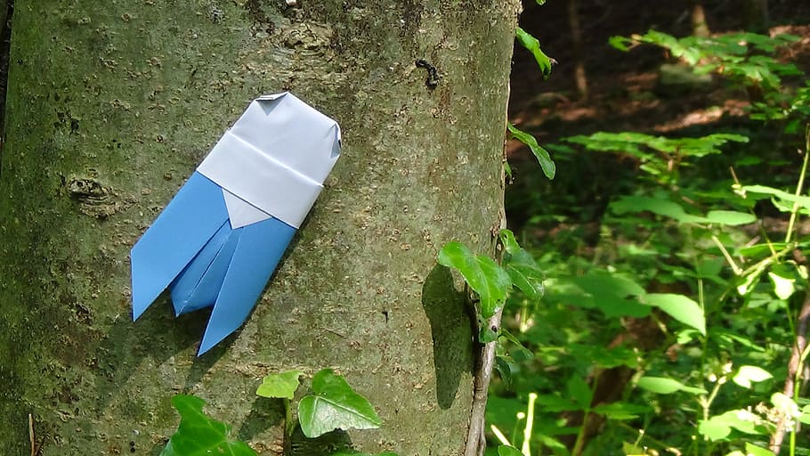origami, grasshopper, grille, tree, paper, nature, plant, trunk HD wallpaper