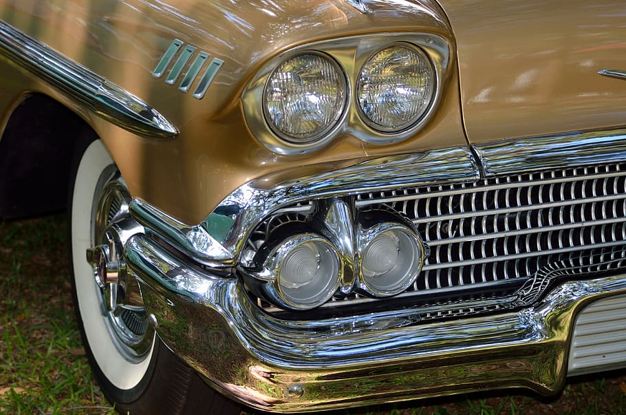 car, headlight, classic, chrome, drive, wheel, vehicle, vintage HD wallpaper