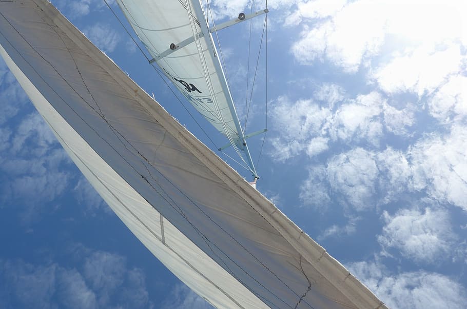 sails, sky, sea, boat, clouds, summer, ocean, catamaran, adventure HD wallpaper