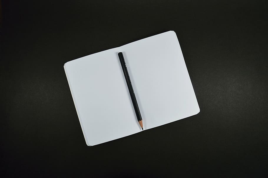 black pencil on white pad, paper, sheet, notepad, notebook, writing, HD wallpaper