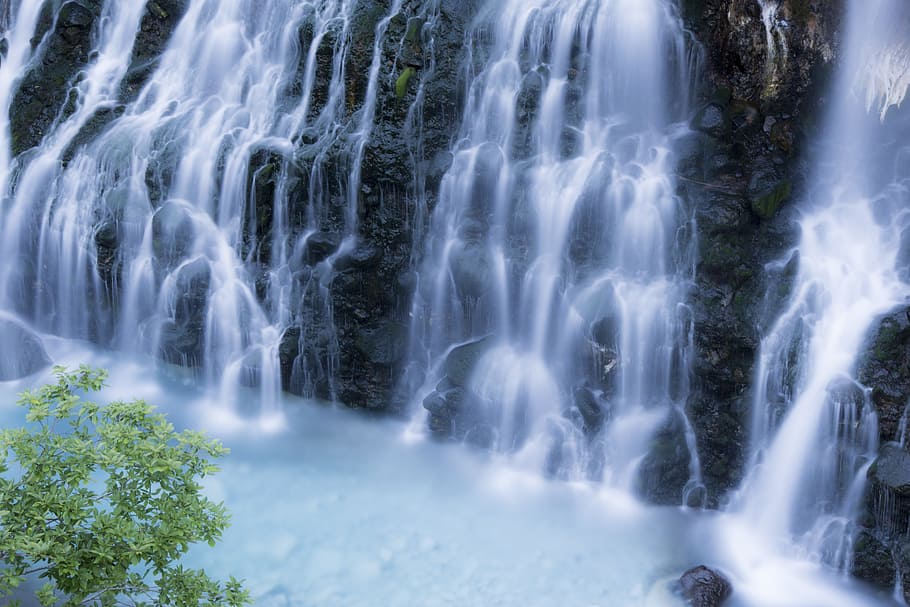 waterfall, silky, nature, summer, landscape, flow, scenery HD wallpaper