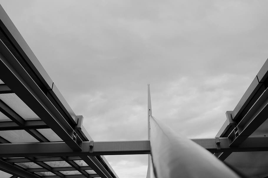 cable, black and white, line, cable bridge, contrast, sky, built structure HD wallpaper
