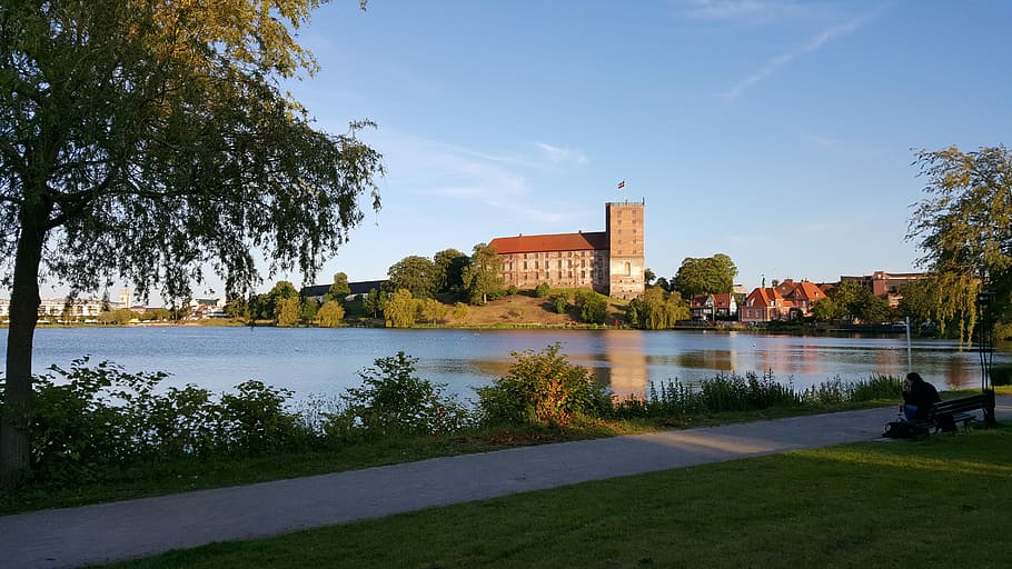 Koldinghus, Castle, Castle, Lake, Lake, Denmark, tree, water HD wallpaper