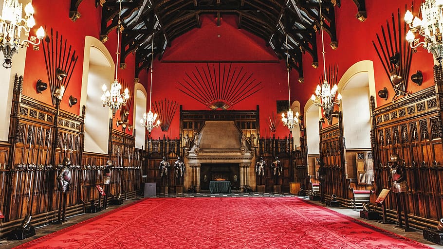 red and black building interior, scotland, edinburgh, edinburgh castle, HD wallpaper