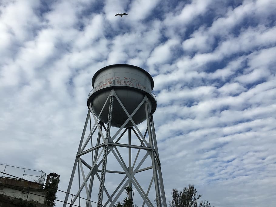 water tower, sky, clouds, cloud - sky, low angle view, water tower - storage tank HD wallpaper
