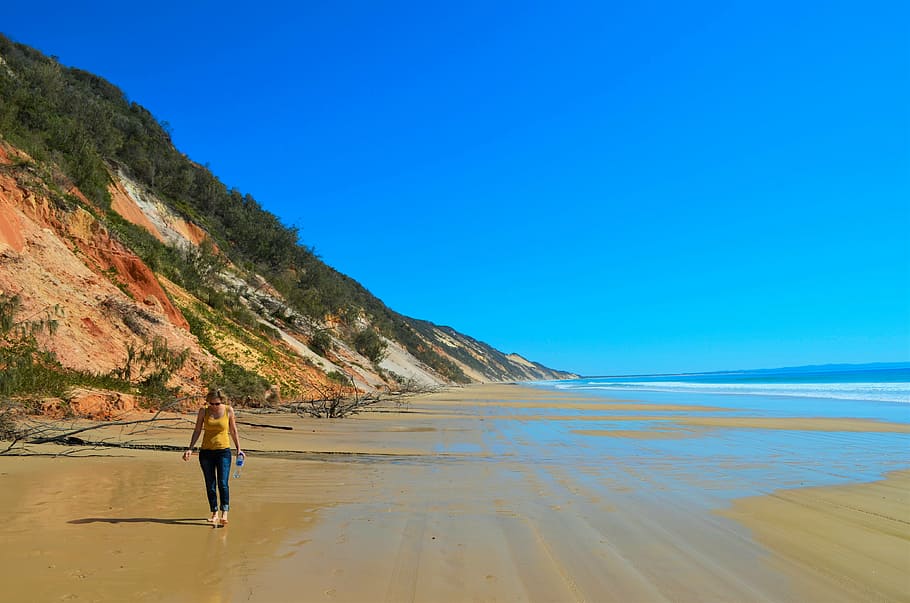 australia, beach, coast, sand, girl, summer, queensland, water HD wallpaper
