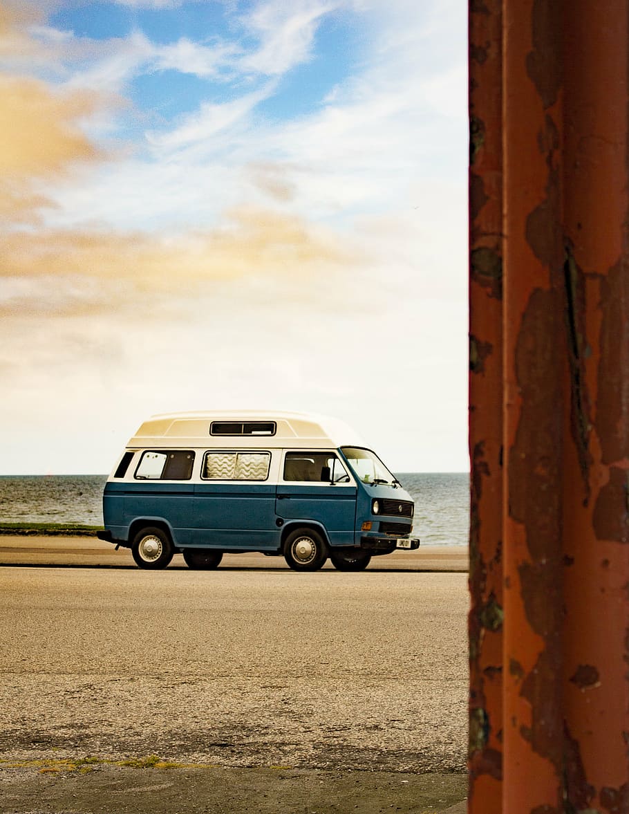 beach, van, rundown, breakdown, 70s, car, vehicle, vintage