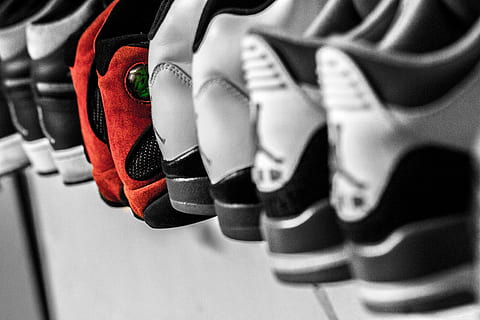 sneakers lot, selective photography of assorted Air Jordan basketball shoes HD wallpaper