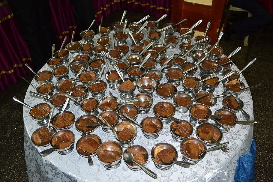 chocolates on silver bowls served on top of white table, watalappan, HD wallpaper