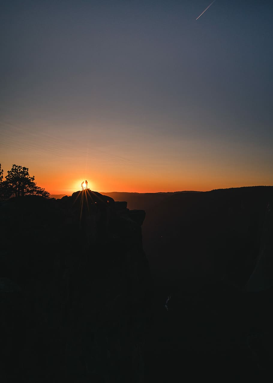 silhouette of mountins, view of mountain while sun rise, landscape HD wallpaper