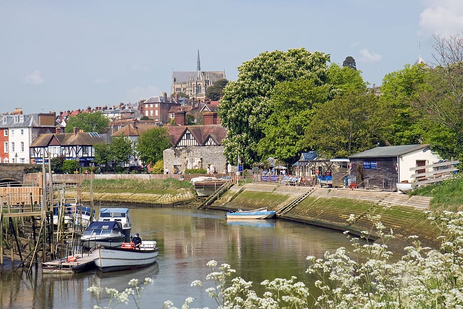arundel cathedral, view, river, scene, sussex, england, west sussex HD wallpaper