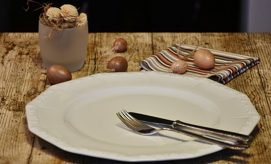 fork and knife on ceramic plate, Cover, Empty, tableware, cutlery HD wallpaper