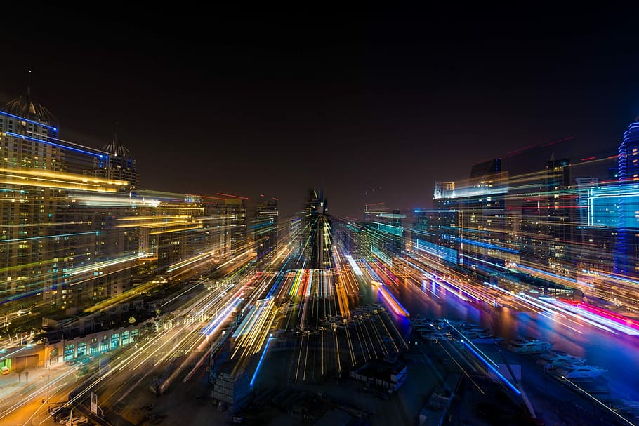 Time Lapse of the night in Dubai, United Arab Emirates, UAE, photo, HD wallpaper