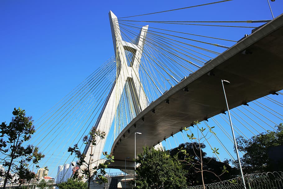white suspension bridge, cable-stayed, são paulo, architecture HD wallpaper