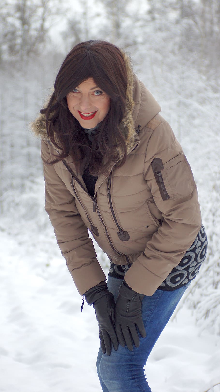 snow, cold, winter, ice, wintry, tree, landscape, woman, parka HD wallpaper