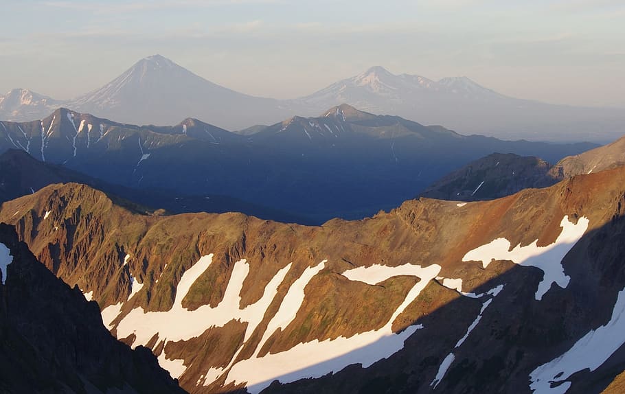 mountains, volcano, climbing, height, ranges, open space, evening HD wallpaper