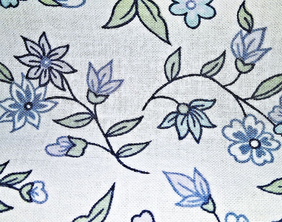blue and green floral textile, fabric, cotton, white, flowering vines HD wallpaper