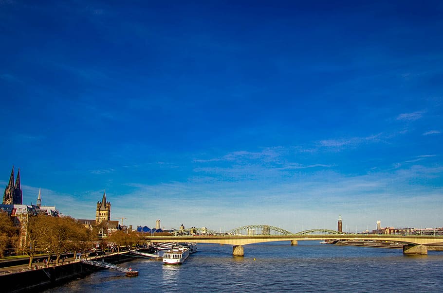 Cologne, Bridge, River, Landscape, blue, architecture, built structure HD wallpaper