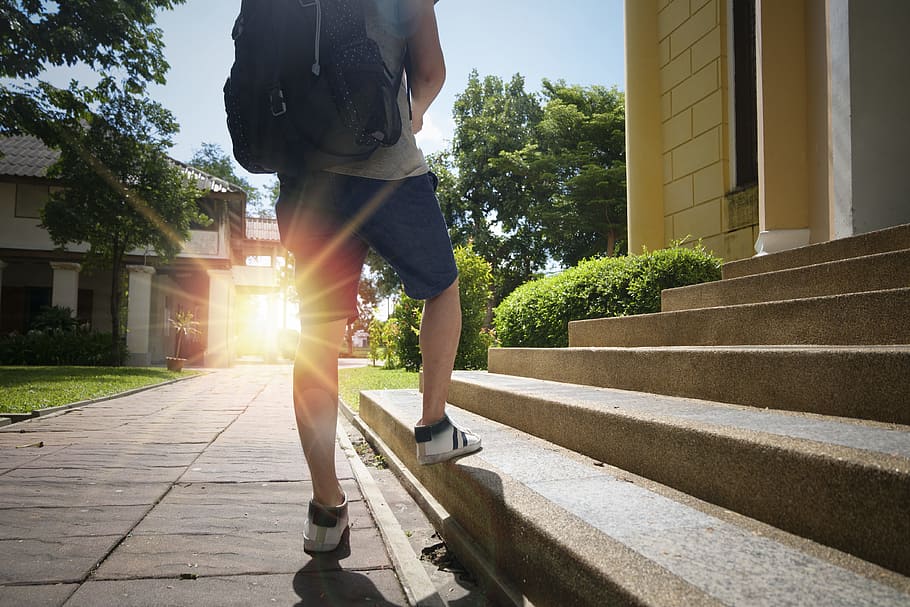man, person, hand, steps, adult, architecture, backpack, backpacker HD wallpaper