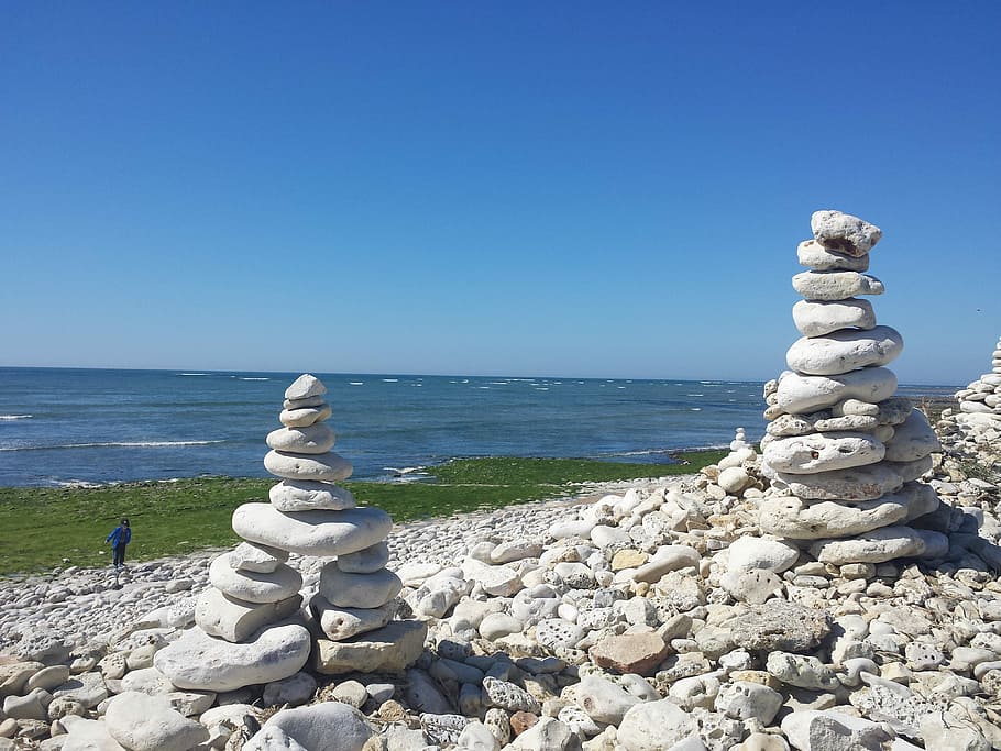 cairns, ocean, ile d'oleron, water, sky, sea, solid, rock, clear sky HD wallpaper