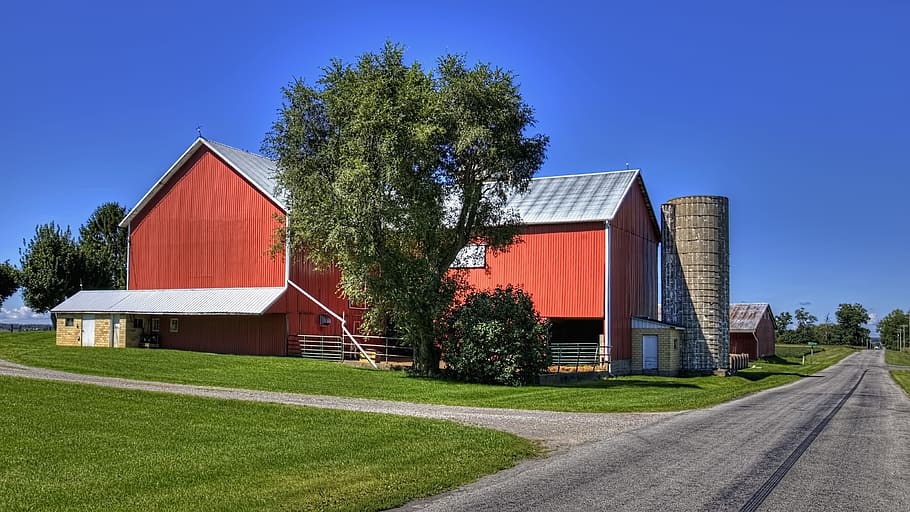 barn, rustic, barns, road, silo, ohio, digital art, rural, scenic HD wallpaper