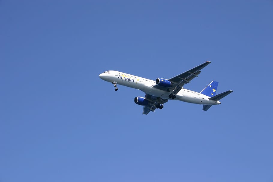 Plane, Greece, the plane, sky, flying, airplane, blue, transportation HD wallpaper