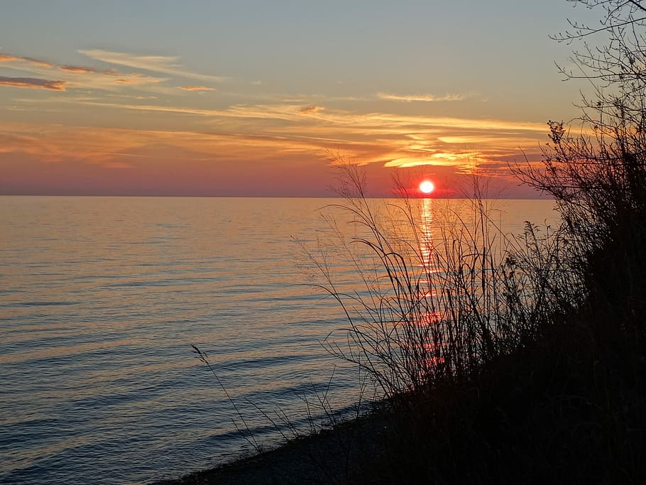 Sunset, Lake, Water, Sky, Nature, landscape, reflection, blue HD wallpaper