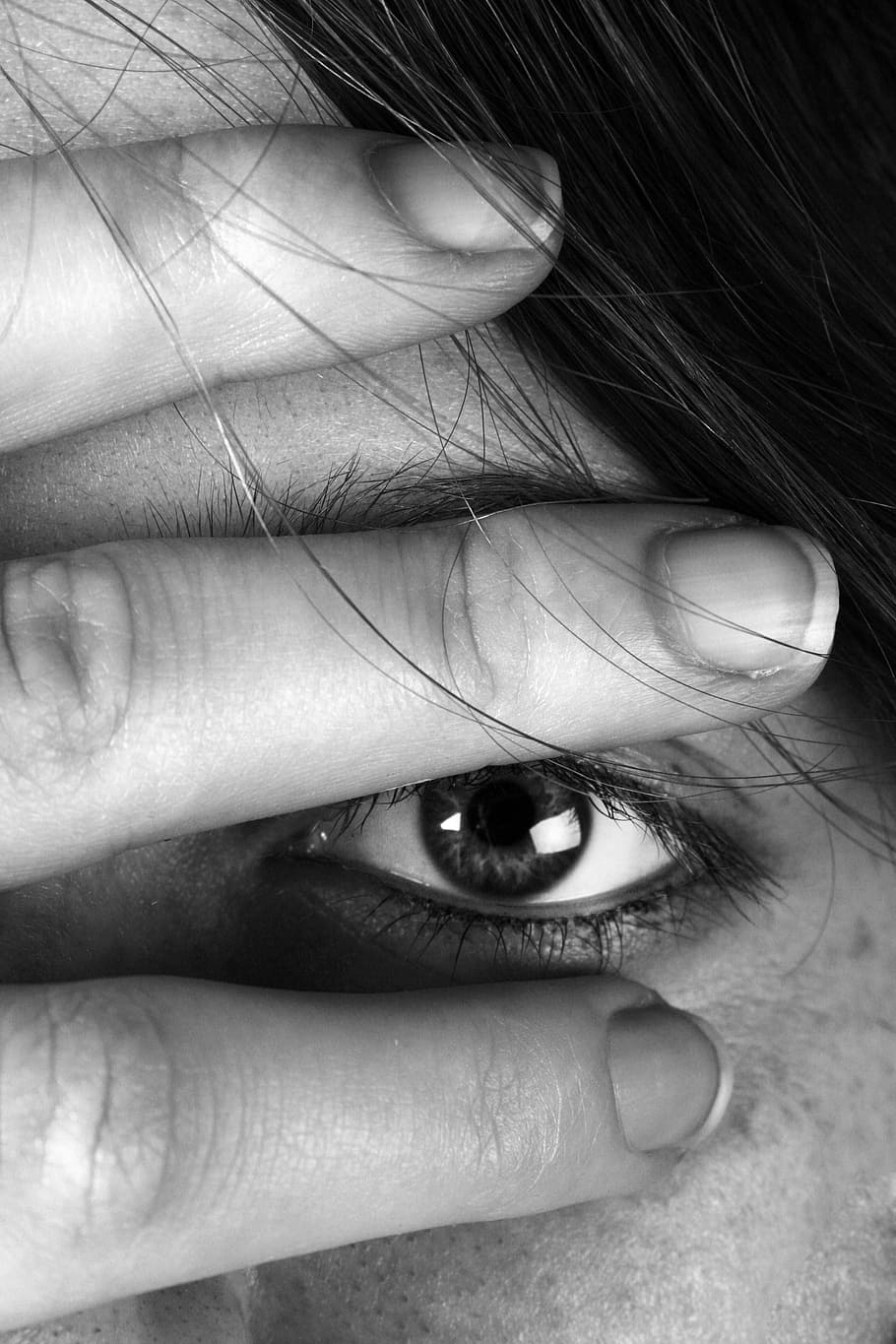 close-up photograph of person covering her eyebrow, woman, hand HD wallpaper