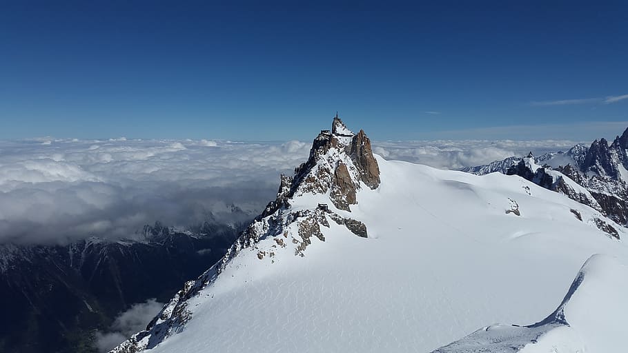 HD wallpaper: aiguille du midi, chamonix, mountain station, high ...