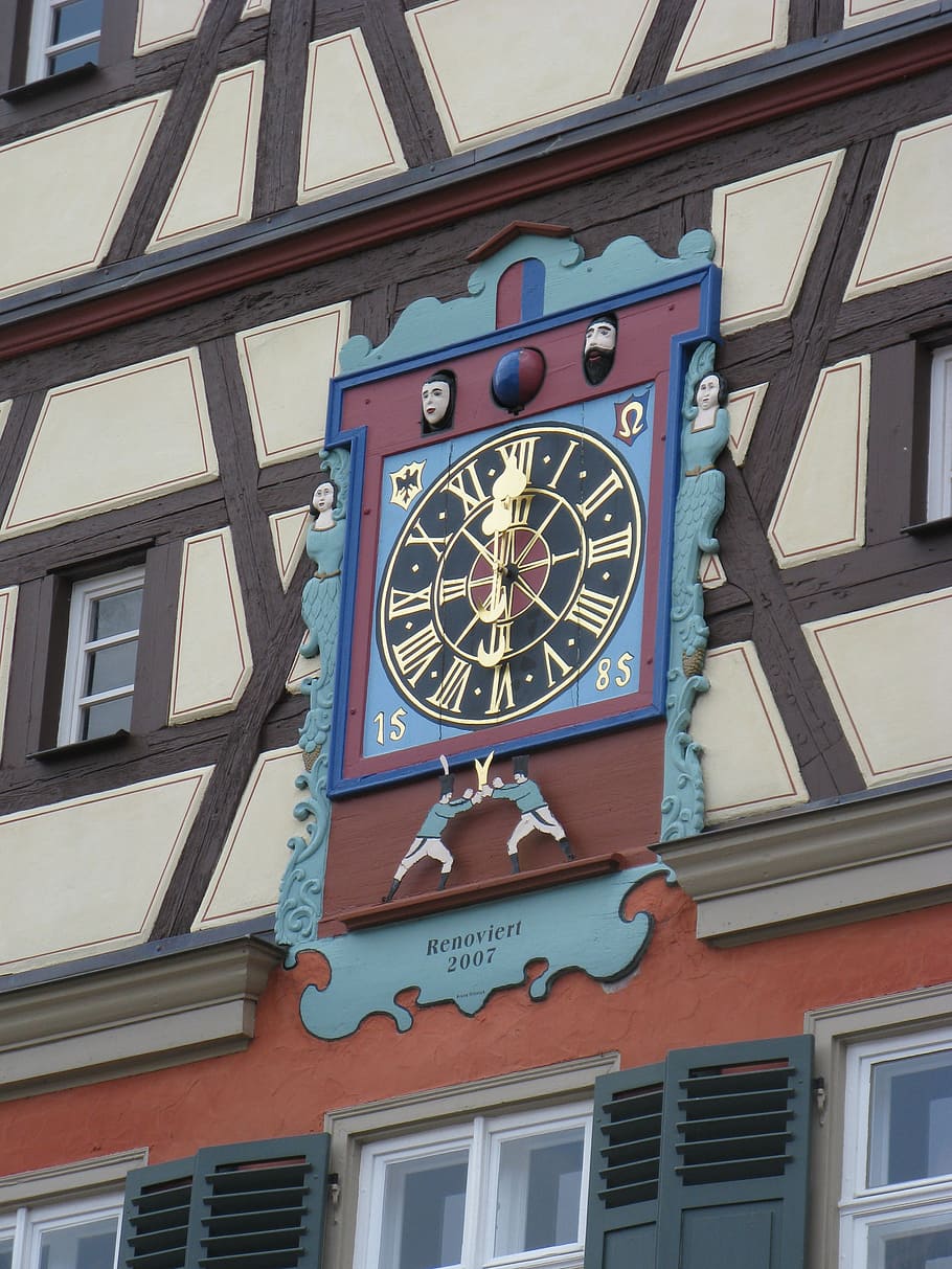 clock, old house, ellwangen, low angle view, architecture, built structure HD wallpaper