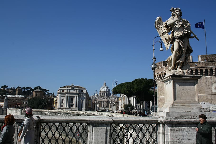 Rome, View, Bridge, architecture, travel destinations, statue HD wallpaper