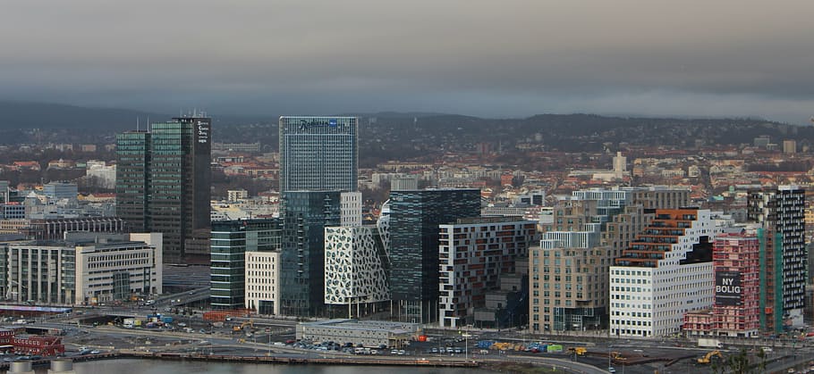 oslo, norway, oslofjord, city, modern, skyscraper, scandinavia, HD wallpaper