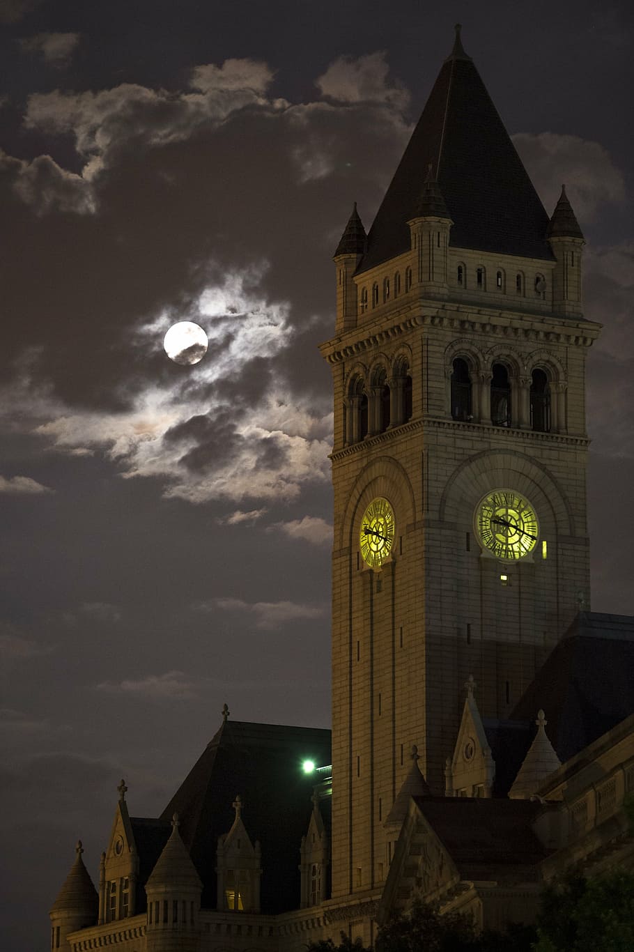 supermoon, full, perigee, night, post office, historic, tower HD wallpaper